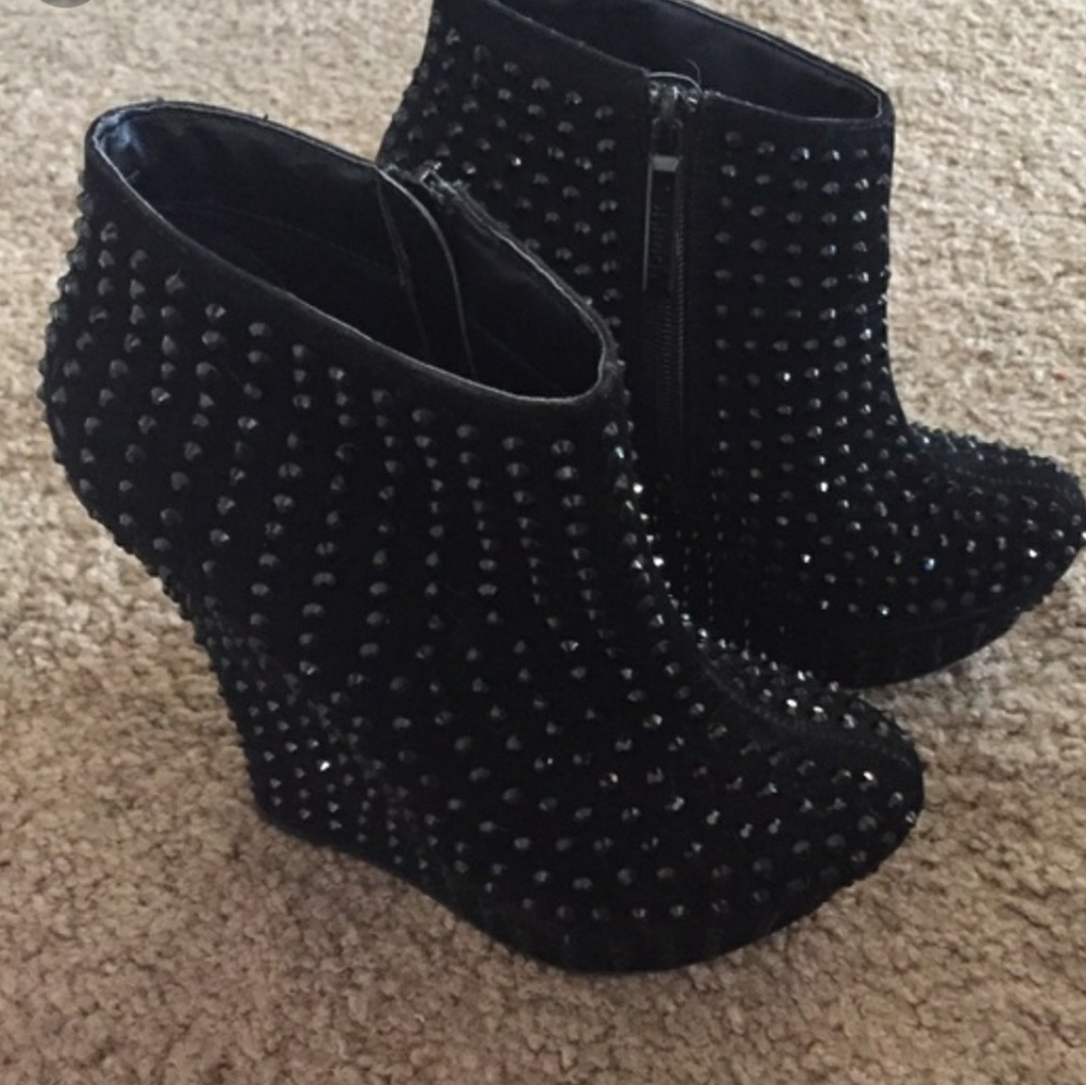 Jeweled wedge heel booties